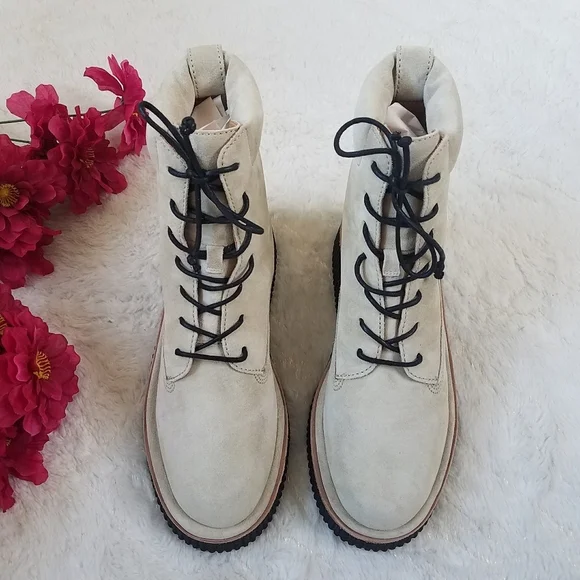 Rag & Bone Sloane Suede Combat Boots in Ecru
